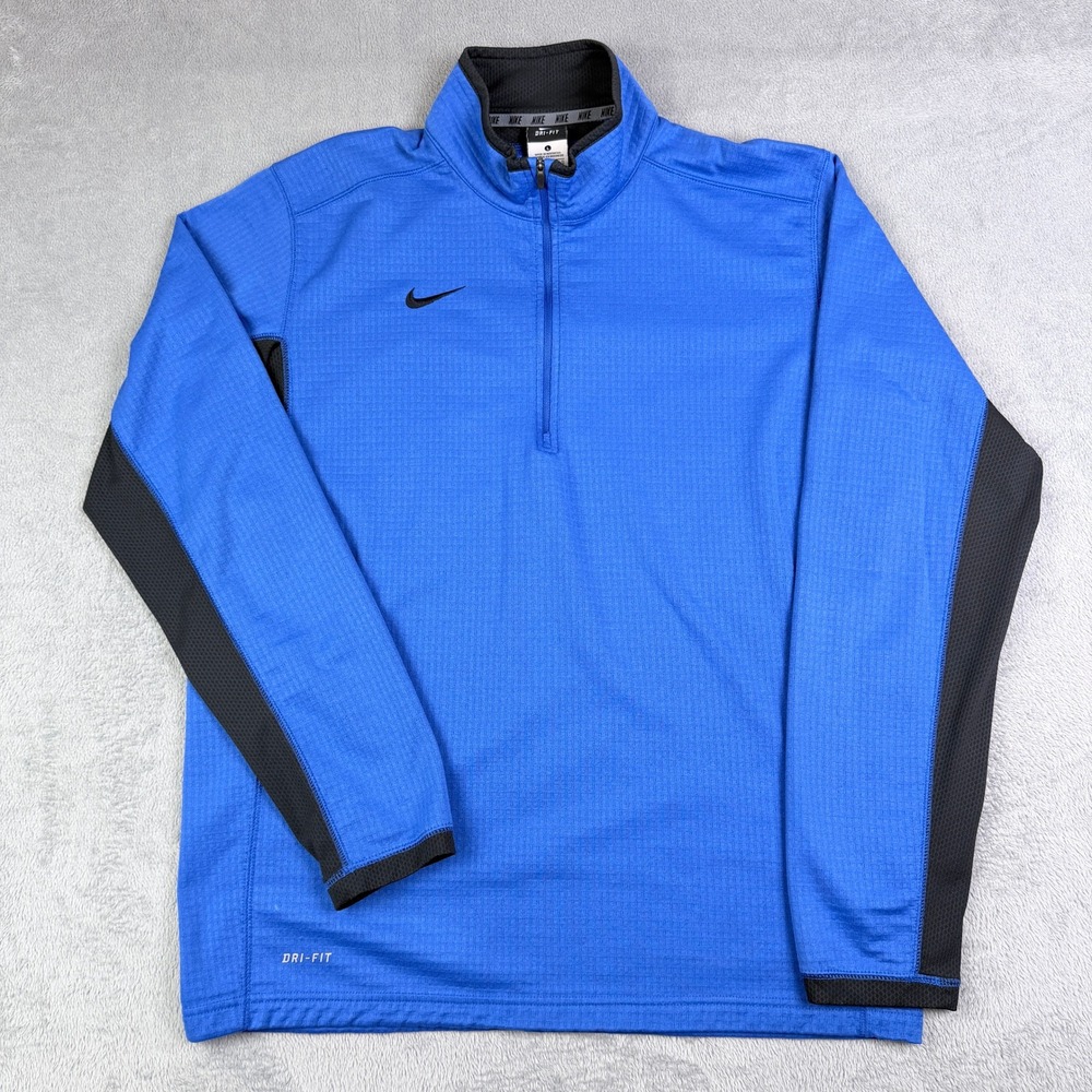 Nike Dri-FIT Mens Large Blue Black Waffle Grid Quarter Zip Pullover 642042-493